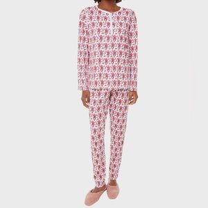 New Roller Rabbit Monkey Pajama Set Pink Pia Cotton Long Sleeve Women's Sz XL